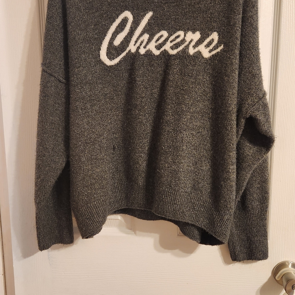 Vince Camuto Charcoal Sweater with 'Cheers' Design